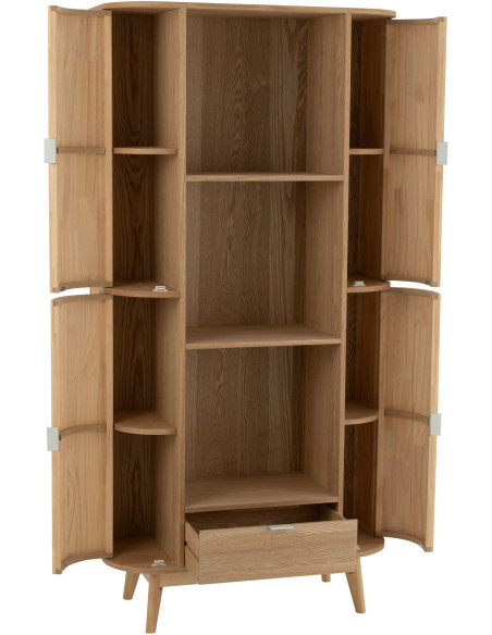 Grand Buffet japandi arrondi 4 portes 1 tiroirs 3 étagères en Bois de pin Naturel Kaori - 10