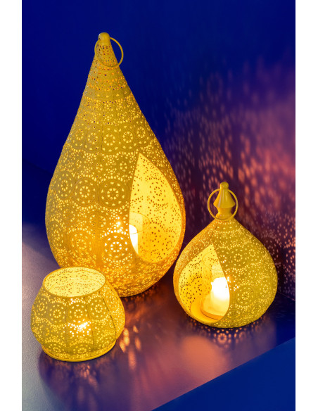 Photophore rond mexicain Diamètre 16 cm en Métal Jaune Verre Transparent Ajouré Lupita - 10