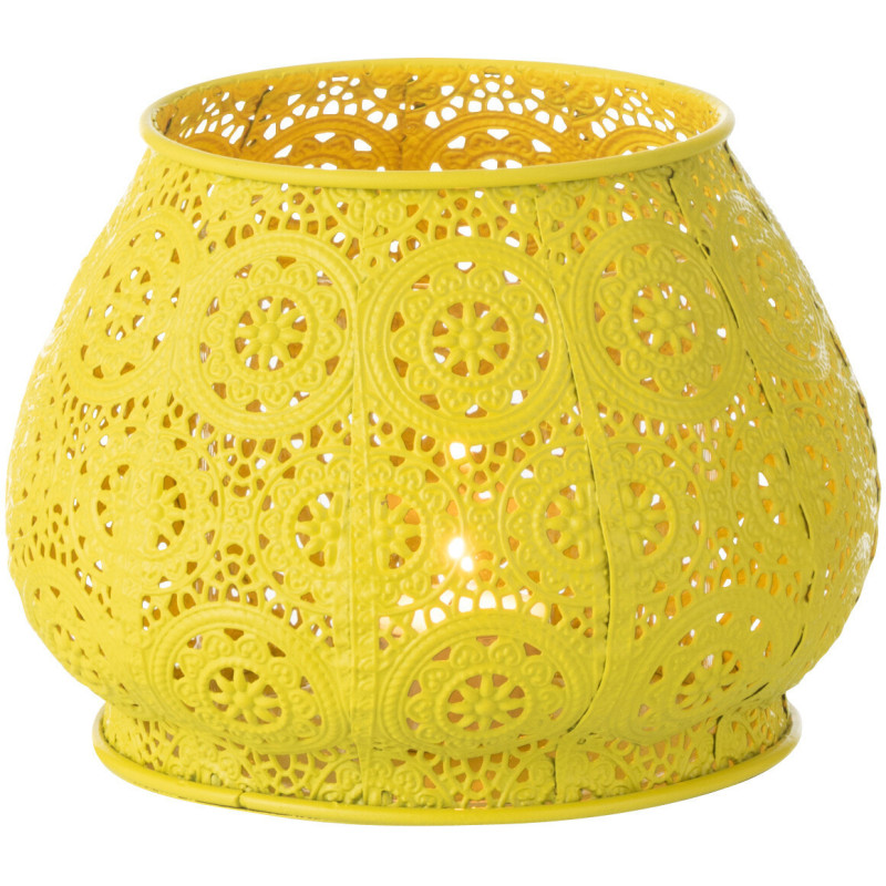 Photophore rond mexicain Diamètre 16 cm en Métal Jaune Verre Transparent Ajouré Lupita - 11