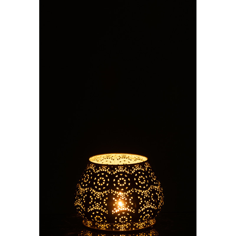 Photophore rond mexicain Diamètre 16 cm en Métal Jaune Verre Transparent Ajouré Lupita - 12