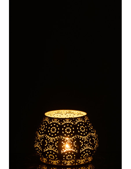 Photophore rond mexicain Diamètre 16 cm en Métal Jaune Verre Transparent Ajouré Lupita - 12