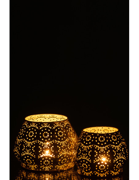 Photophore rond mexicain Diamètre 16 cm en Métal Jaune Verre Transparent Ajouré Lupita - 15