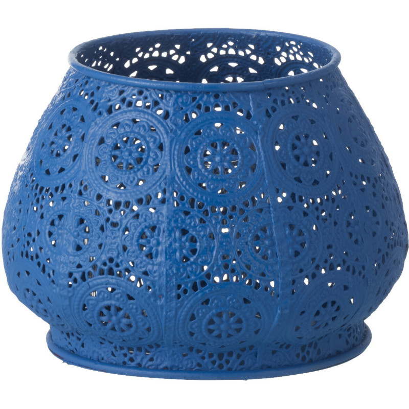 Photophore rond mexicain Diamètre 16 cm en Métal Bleu Verre Transparent Ajouré Lupita - 7