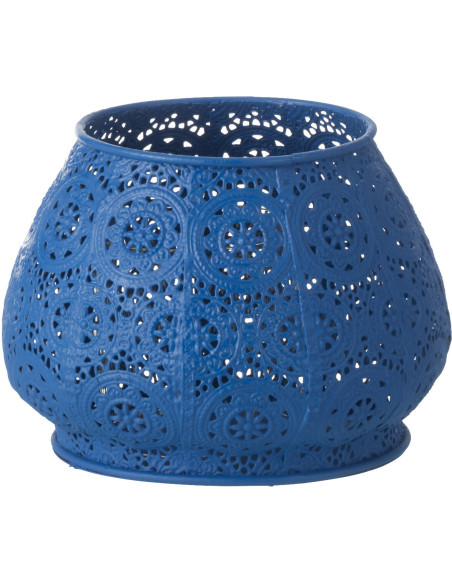 Photophore rond mexicain Diamètre 16 cm en Métal Bleu Verre Transparent Ajouré Lupita - 7