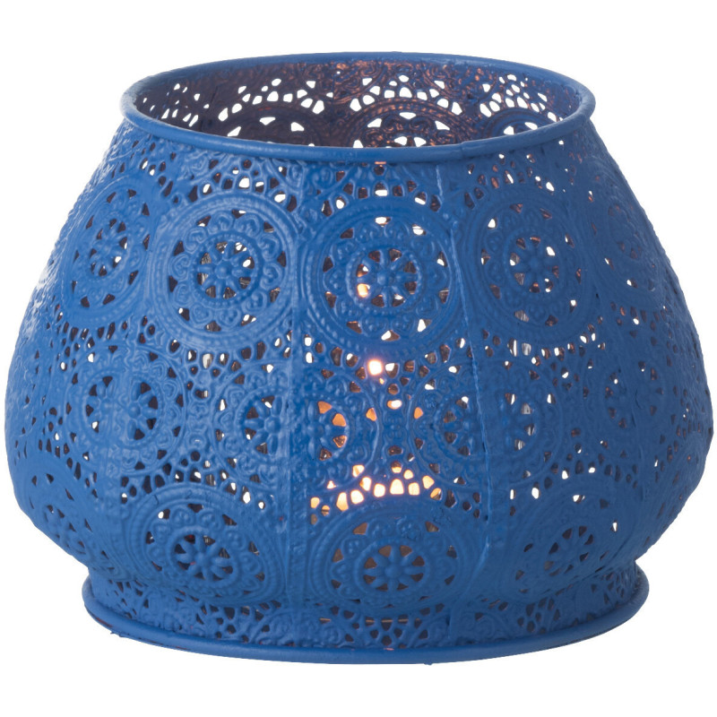 Photophore rond mexicain Diamètre 16 cm en Métal Bleu Verre Transparent Ajouré Lupita - 8