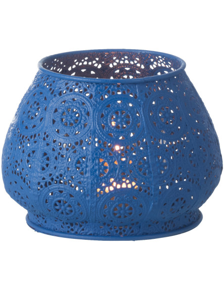 Photophore rond mexicain Diamètre 16 cm en Métal Bleu Verre Transparent Ajouré Lupita - 8