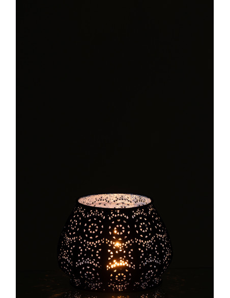 Photophore rond mexicain Diamètre 16 cm en Métal Bleu Verre Transparent Ajouré Lupita - 9