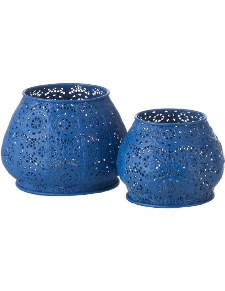 Photophore rond mexicain Diamètre 16 cm en Métal Bleu Verre Transparent Ajouré Lupita - 10