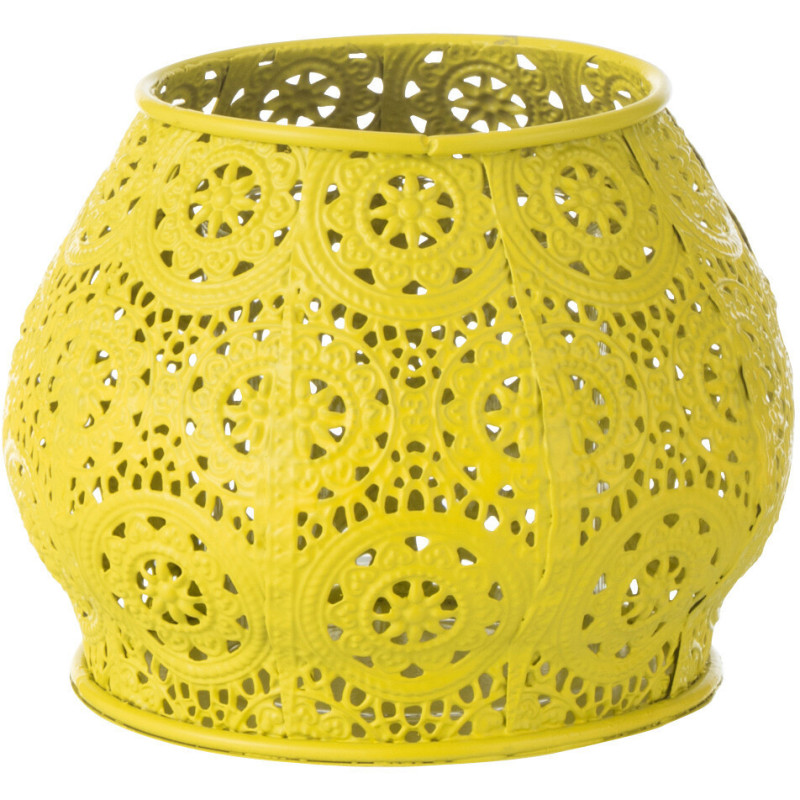 Petit Photophore rond mexicain Diamètre 13 cm en Métal Jaune Verre Transparent Ajouré Lupita - 4