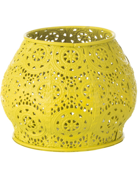 Petit Photophore rond mexicain Diamètre 13 cm en Métal Jaune Verre Transparent Ajouré Lupita - 4