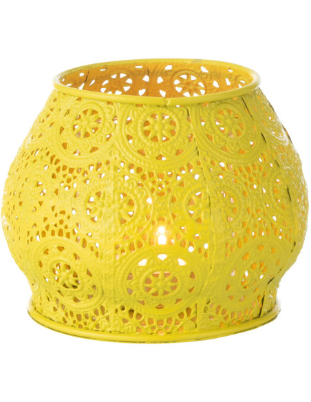 Petit Photophore rond mexicain Diamètre 13 cm en Métal Jaune Verre Transparent Ajouré Lupita - 5