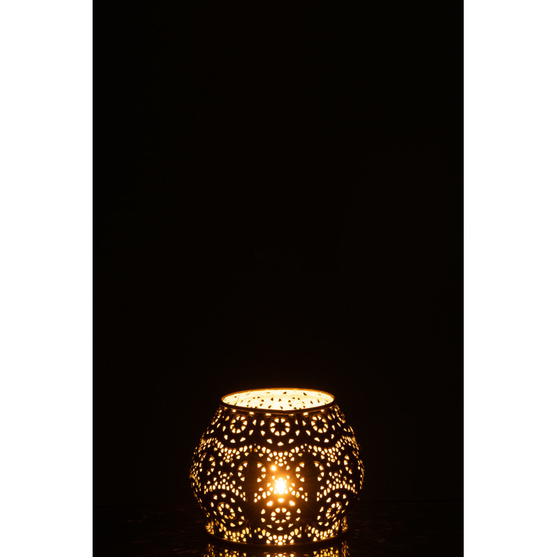 Petit Photophore rond mexicain Diamètre 13 cm en Métal Jaune Verre Transparent Ajouré Lupita - 6