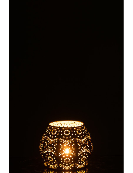 Petit Photophore rond mexicain Diamètre 13 cm en Métal Jaune Verre Transparent Ajouré Lupita - 6