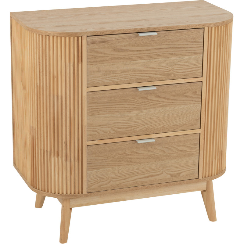Commode japandi arrondie 3 tiroirs en Bois de pin Naturel Kaori - 1