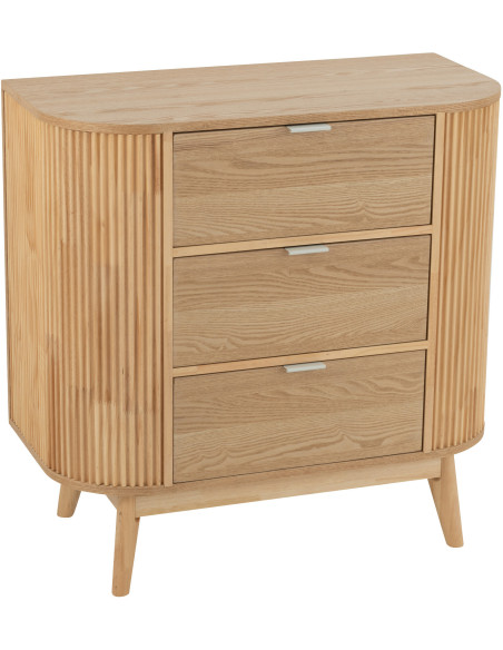 Commode japandi arrondie 3 tiroirs en Bois de pin Naturel Kaori - 1