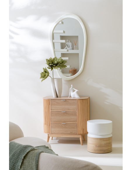 Commode japandi arrondie 3 tiroirs en Bois de pin Naturel Kaori - 2