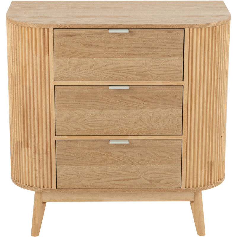 Commode japandi arrondie 3 tiroirs en Bois de pin Naturel Kaori - 3