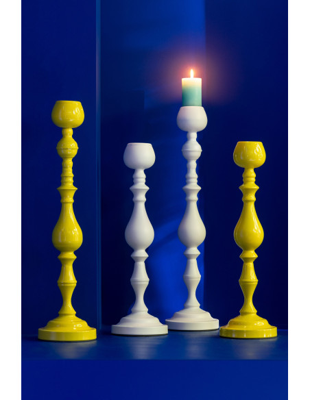 Grand Bougeoir moderne sur pied Hauteur 57 cm en Métal Blanc Monarchy - 7