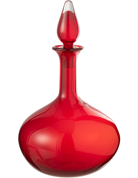 Grande Bouteille déco indienne avec bouchon Hauteur 33 cm en Verre Rouge Kalyan - 3