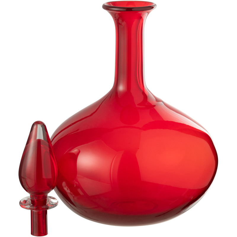 Grande Bouteille déco indienne avec bouchon Hauteur 33 cm en Verre Rouge Kalyan - 4