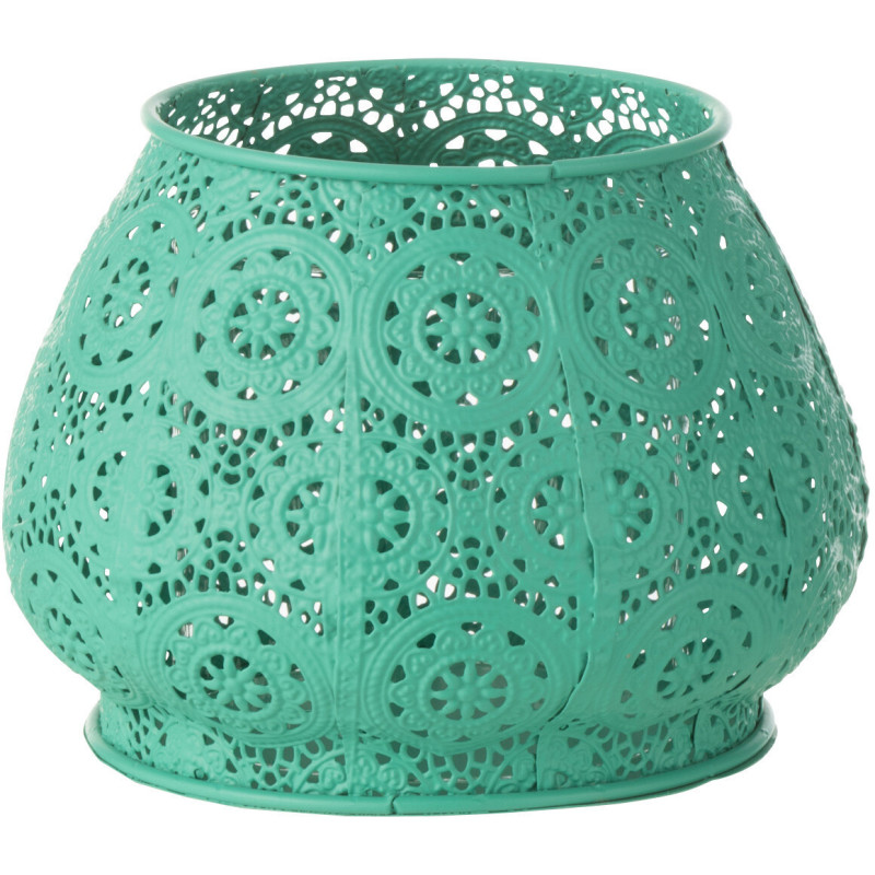 Photophore rond mexicain Diamètre 16 cm en Métal Bleu cyan Verre Transparent Ajouré Lupita - 7