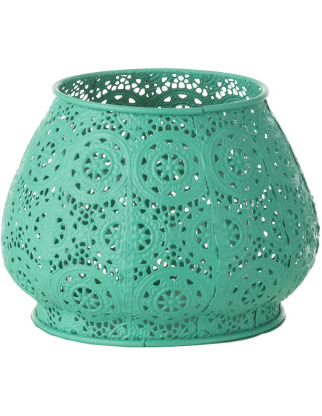 Photophore rond mexicain Diamètre 16 cm en Métal Bleu cyan Verre Transparent Ajouré Lupita - 7