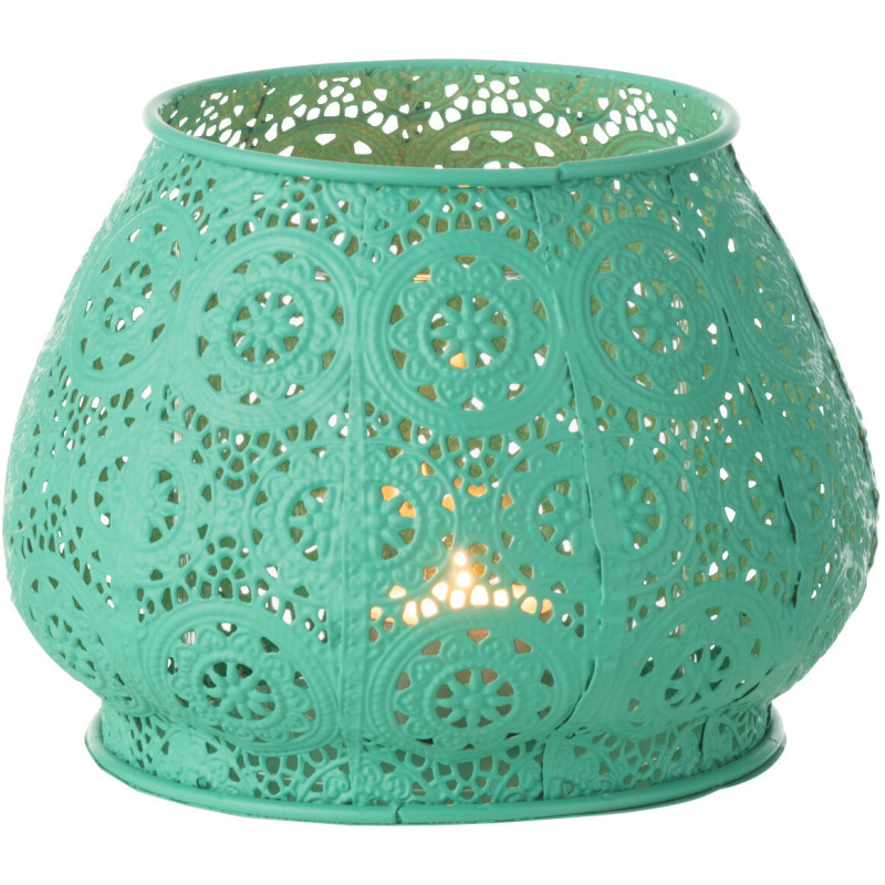 Photophore rond mexicain Diamètre 16 cm en Métal Bleu cyan Verre Transparent Ajouré Lupita - 8