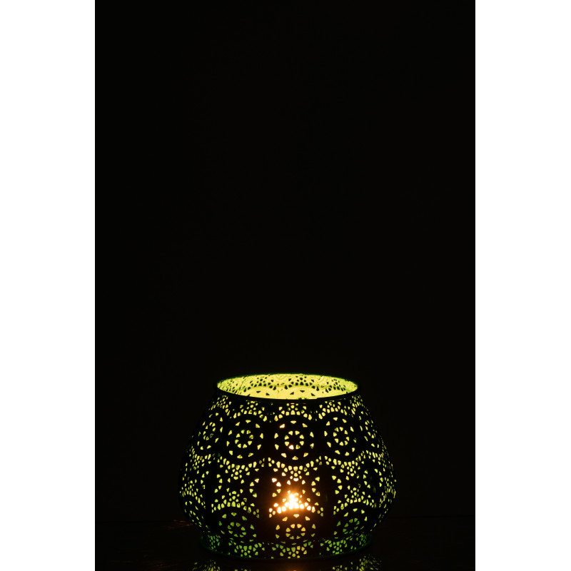 Photophore rond mexicain Diamètre 16 cm en Métal Bleu cyan Verre Transparent Ajouré Lupita - 9