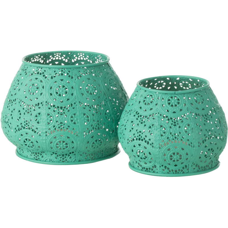 Photophore rond mexicain Diamètre 16 cm en Métal Bleu cyan Verre Transparent Ajouré Lupita - 10