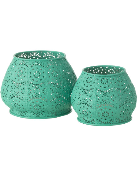 Photophore rond mexicain Diamètre 16 cm en Métal Bleu cyan Verre Transparent Ajouré Lupita - 10