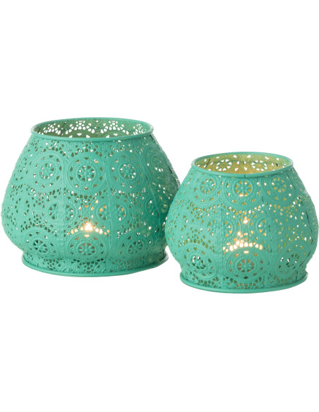 Photophore rond mexicain Diamètre 16 cm en Métal Bleu cyan Verre Transparent Ajouré Lupita - 11