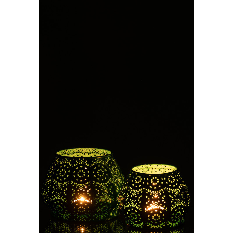 Photophore rond mexicain Diamètre 16 cm en Métal Bleu cyan Verre Transparent Ajouré Lupita - 12