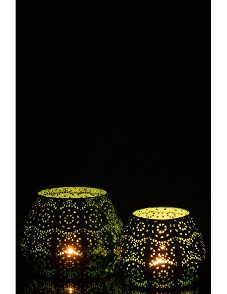 Photophore rond mexicain Diamètre 16 cm en Métal Bleu cyan Verre Transparent Ajouré Lupita - 12