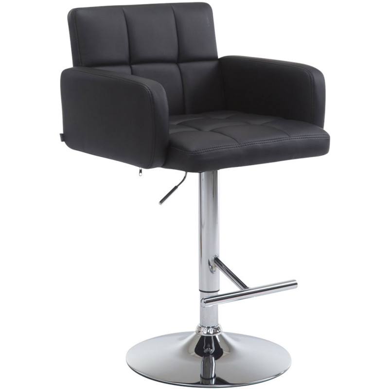 Tabouret de bar moderne chic en Polyuréthane Noir Métal Argenté Roman - 1