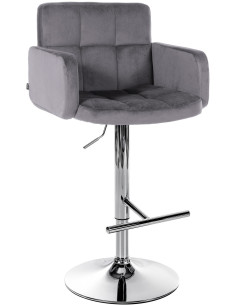 Tabouret de bar moderne chic en Velours Gris foncé Métal Argenté Roman - 1