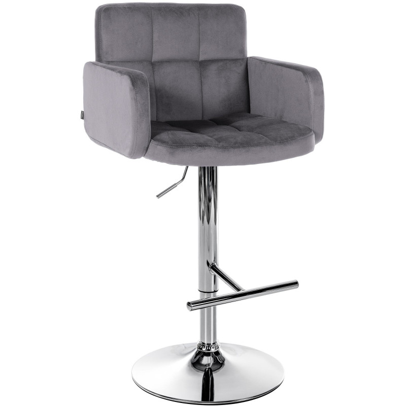 Tabouret de bar moderne chic en Velours Gris foncé Métal Argenté Roman - 1