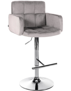 Tabouret de bar moderne chic en Velours Gris Métal Argenté Roman - 1