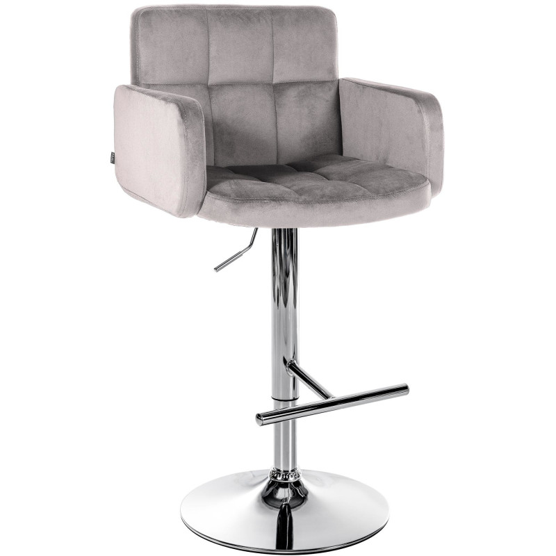 Tabouret de bar moderne chic en Velours Gris Métal Argenté Roman - 1