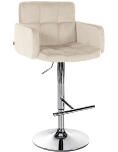 Tabouret de bar moderne chic en Velours Blanc crème Métal Argenté Roman - 1