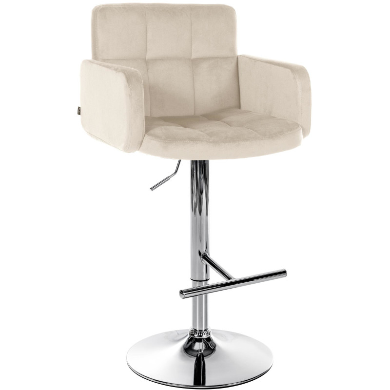 Tabouret de bar moderne chic en Velours Blanc crème Métal Argenté Roman - 1