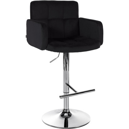 Tabouret de bar moderne chic en Velours Noir Métal Argenté Roman - 1