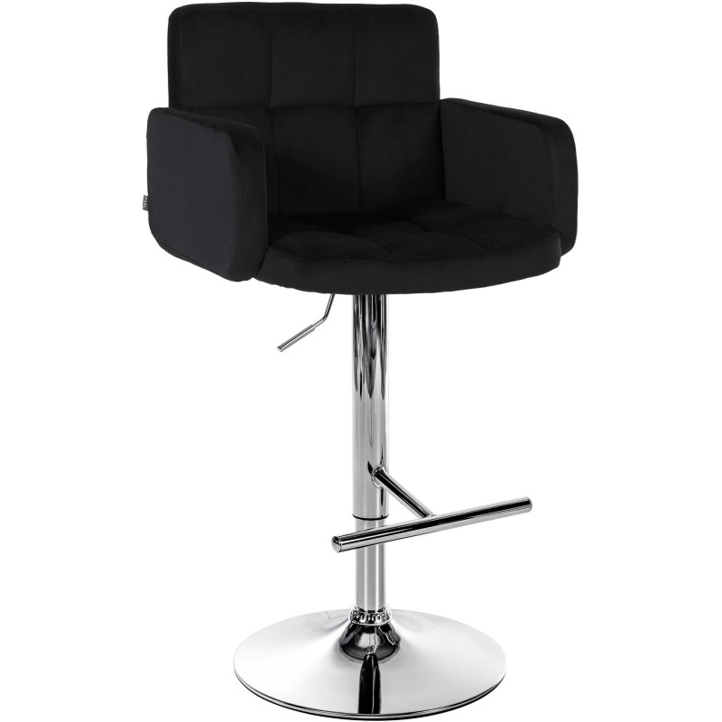 Tabouret de bar moderne chic en Velours Noir Métal Argenté Roman - 1