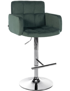 Tabouret de bar moderne chic en Velours Vert foncé Métal Argenté Roman - 1