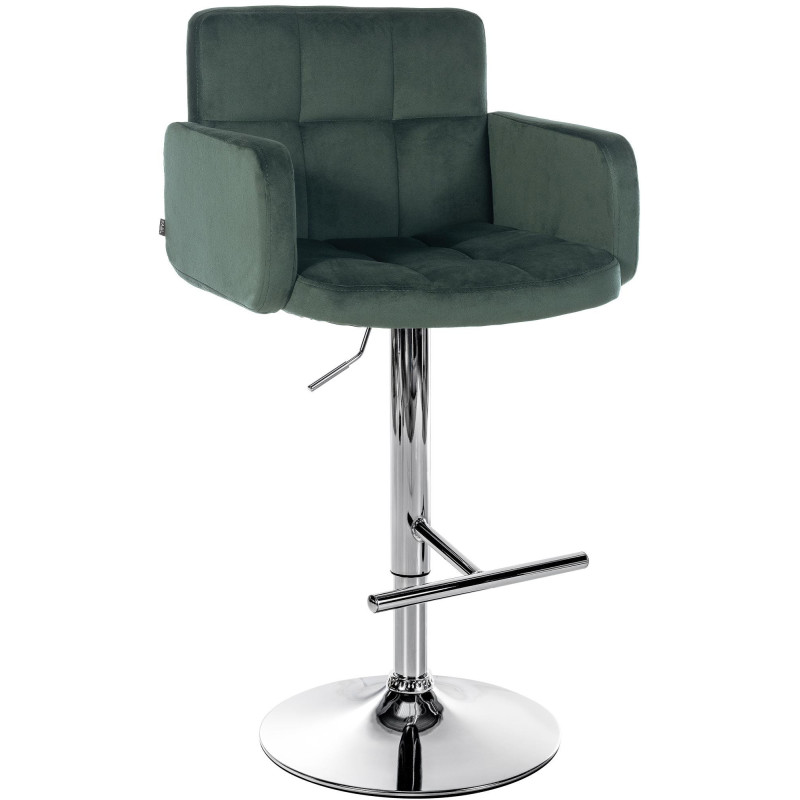 Tabouret de bar moderne chic en Velours Vert foncé Métal Argenté Roman - 1