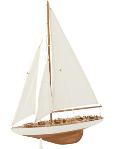 Voilier déco vintage 42 cm en Bois de paulownia Blanc Naturel Auro - 1