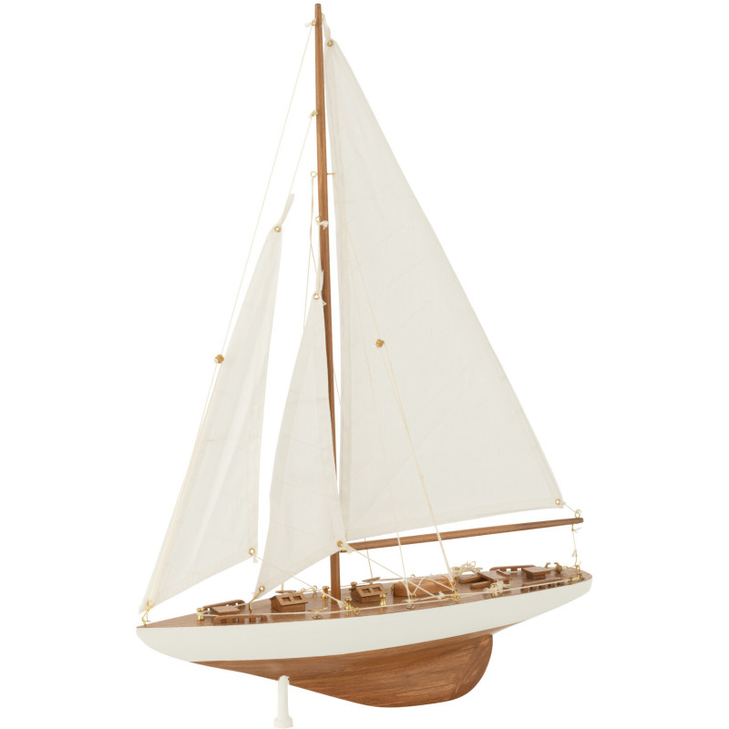 Voilier déco vintage 42 cm en Bois de paulownia Blanc Naturel Auro - 1