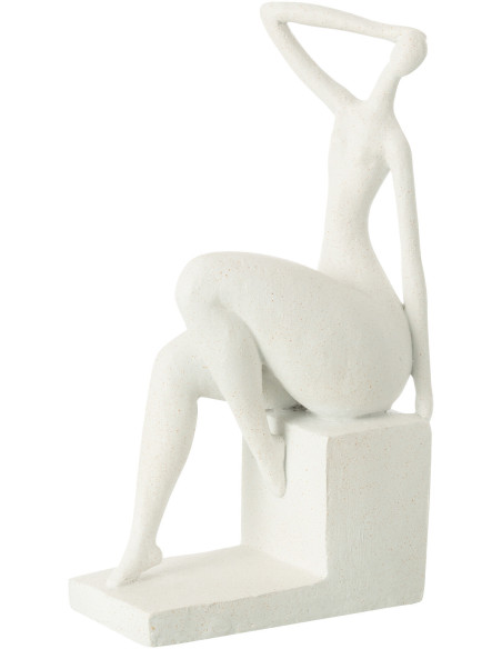 Statue déco abstraite Femme assise Hauteur 31 cm en Résine Blanc Mat Rizu - 1