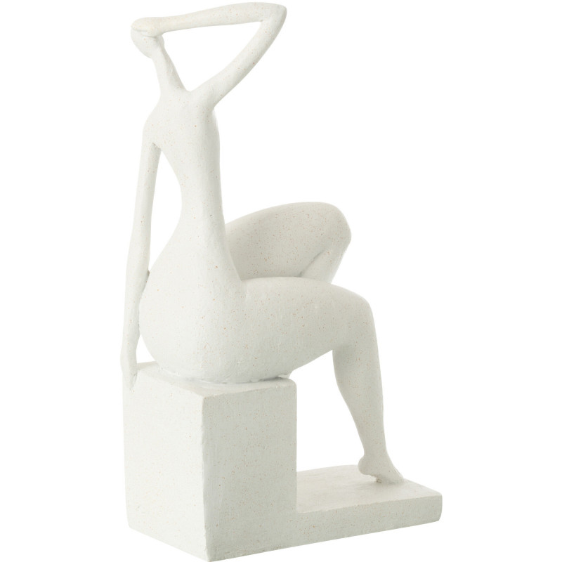 Statue déco abstraite Femme assise Hauteur 31 cm en Résine Blanc Mat Rizu - 3