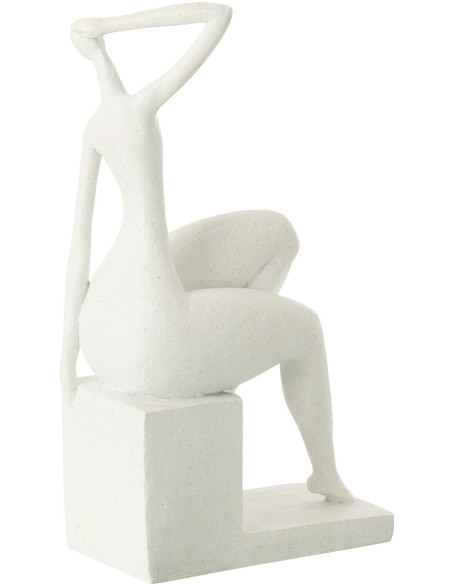 Statue déco abstraite Femme assise Hauteur 31 cm en Résine Blanc Mat Rizu - 3