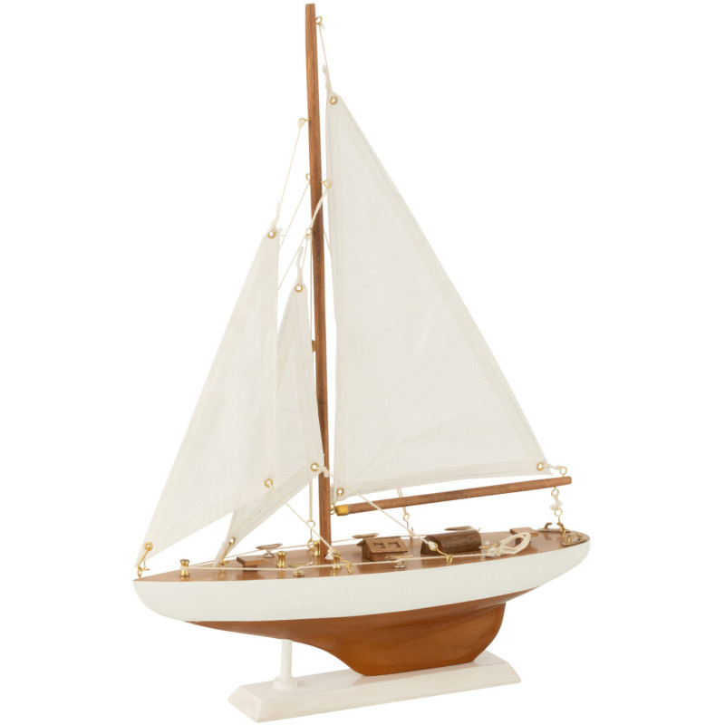 Voilier déco vintage 30 cm en Bois de paulownia Blanc Naturel Auro - 1